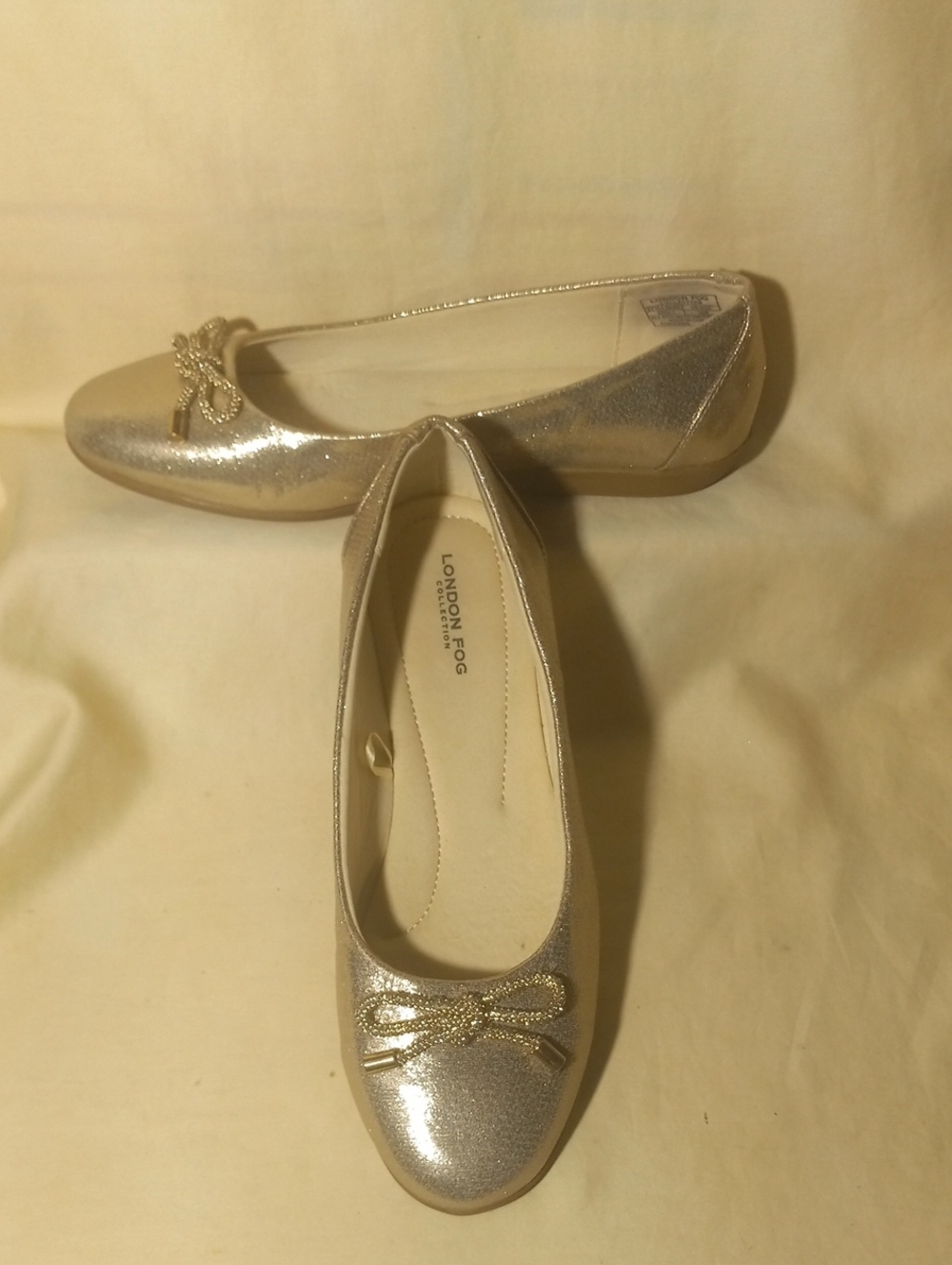 London Fog Shimmery Gold Bow Ballet Flats